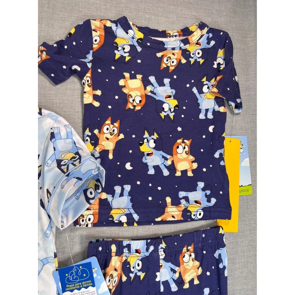 Bluey Toddler Pajamas 3 Set Bundle 2T Blue White Navy Cotton Viscose NWT 6pc